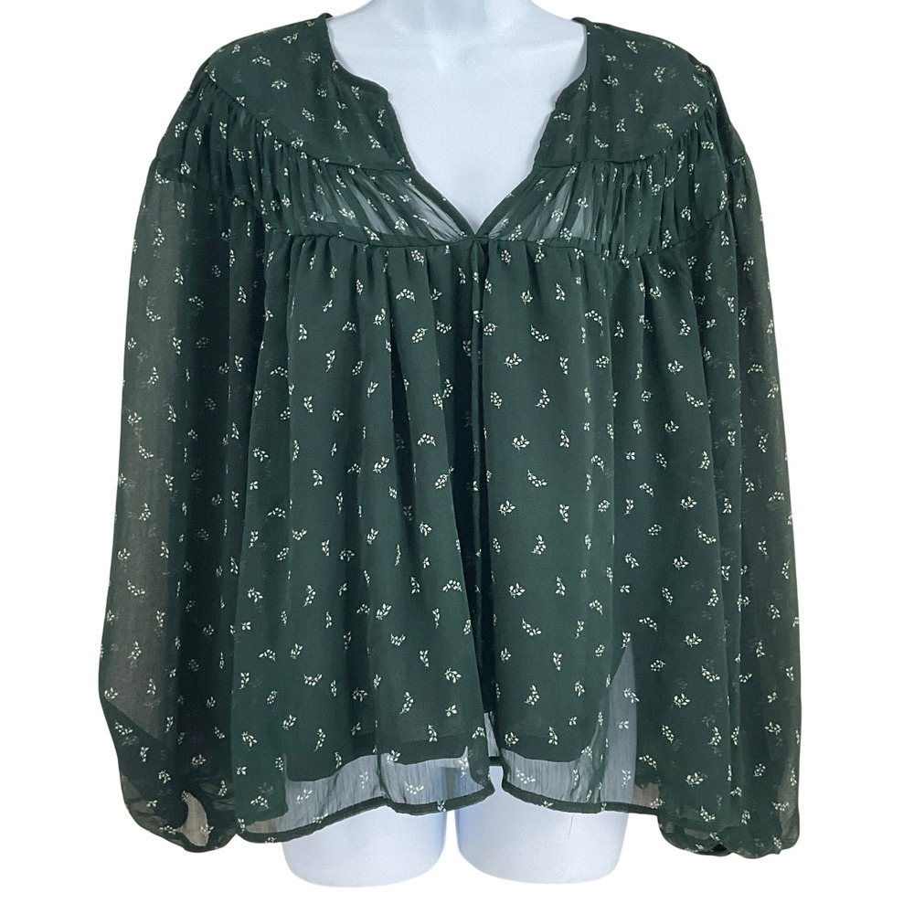 Old Navy Dark Green Floral Peasant Blouse